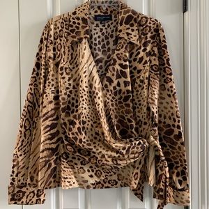 Jones New York Cheetah Wrap Blouse
